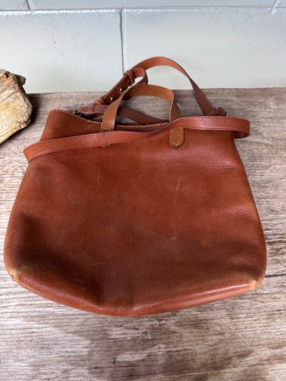 Madewell Zip Top Transport Crossbody Bag Brown Leather Tote Purse Shoulder - Picture 2 of 7